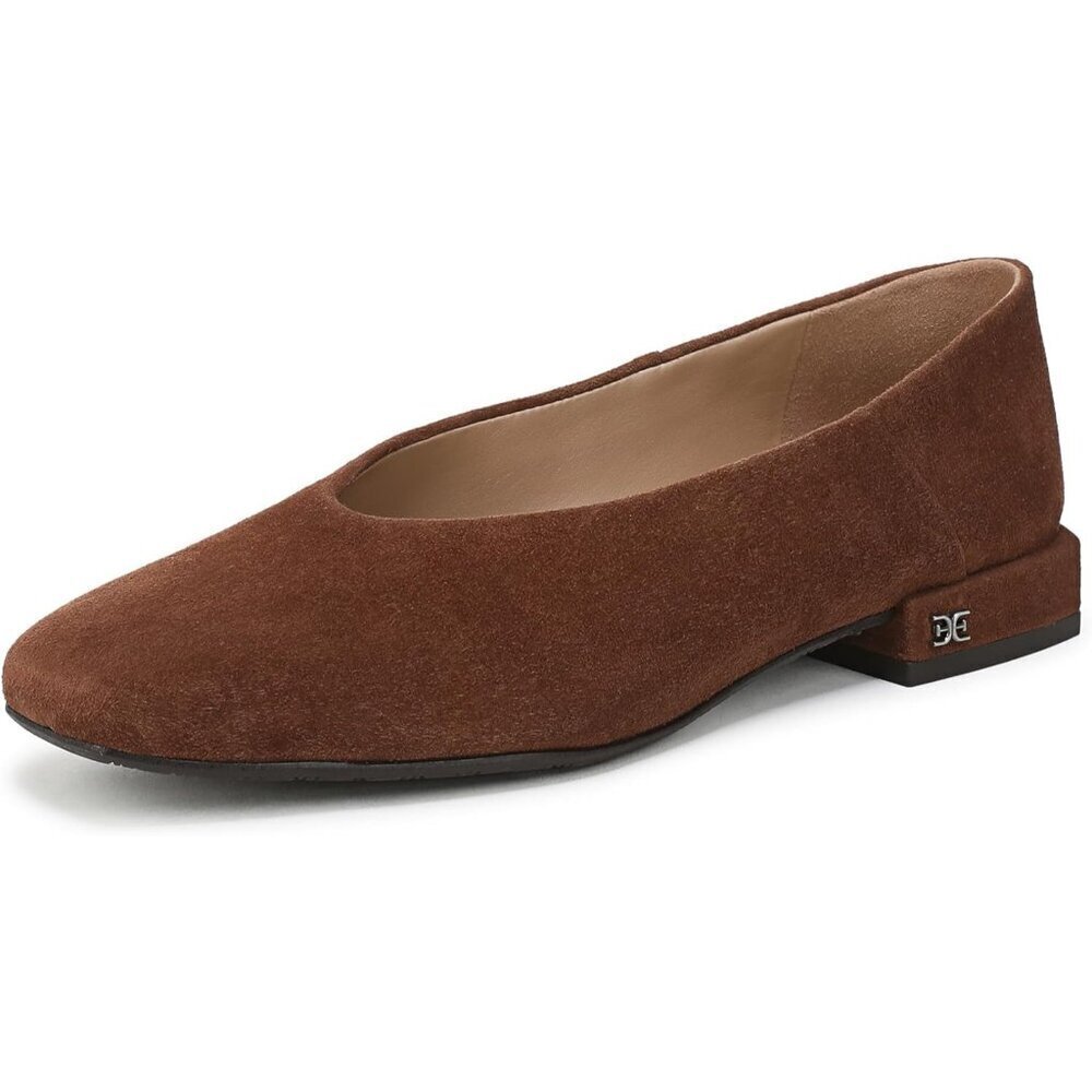 Sam Edelman Women Dark Terra Toffee Leather Pull-On Rounded Toe Ballet Flat
